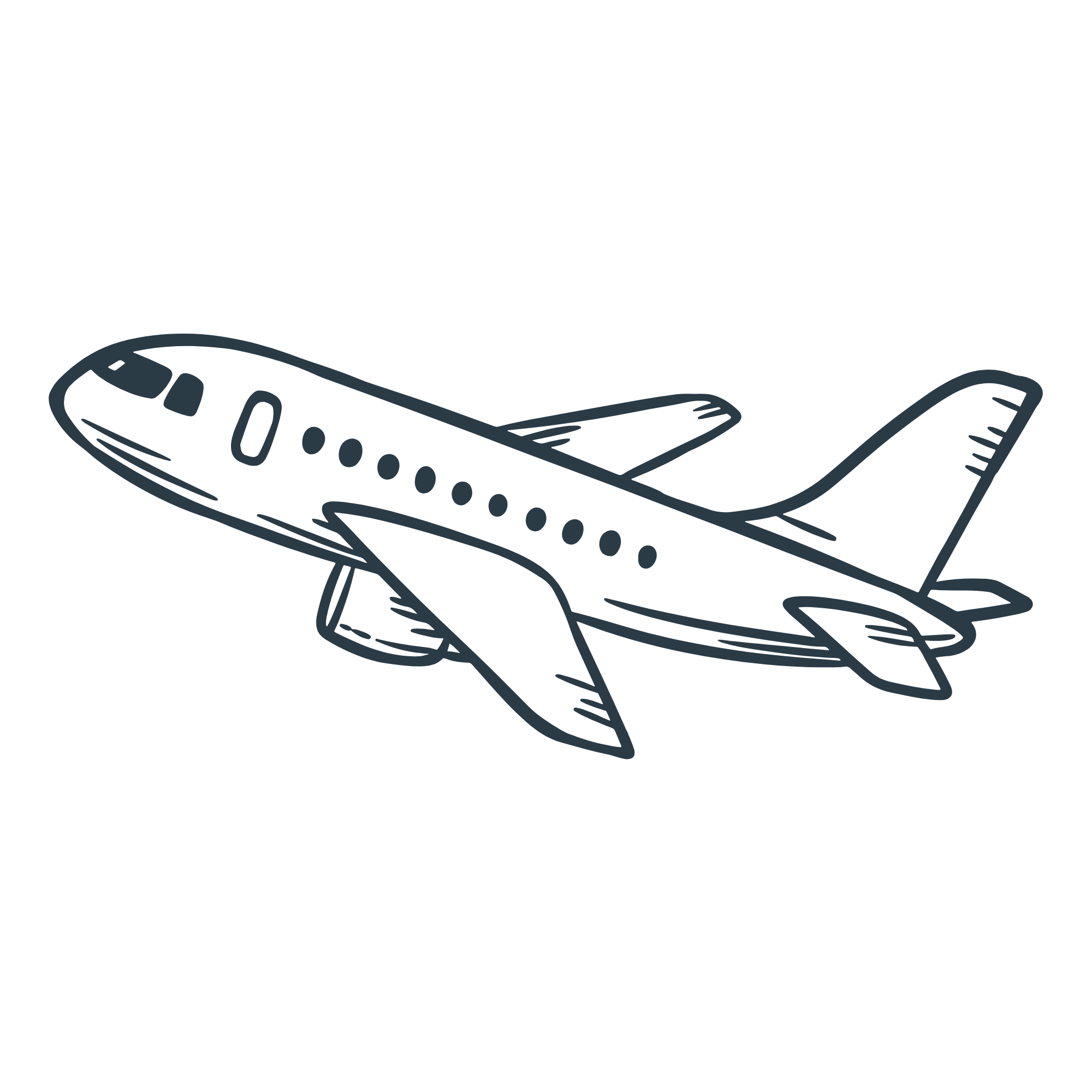 Schéma simplifié d'un avion en vue latérale, montrant ses différentes parties.