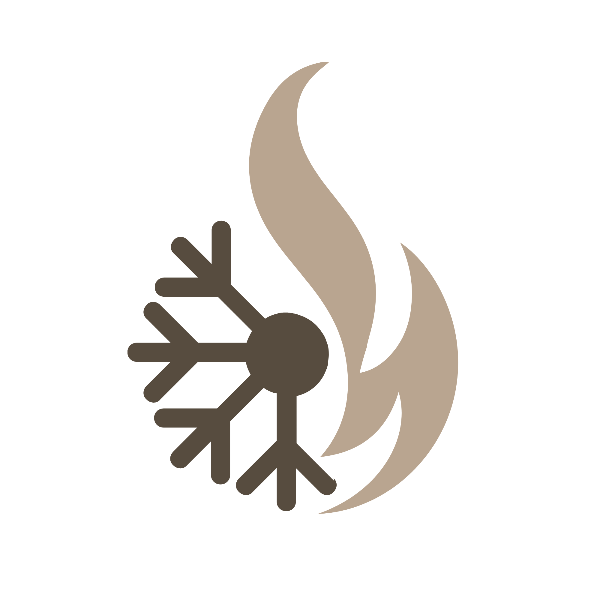 Icône représentant un flocon de neige, une flamme et un cercle en arrière-plan.
