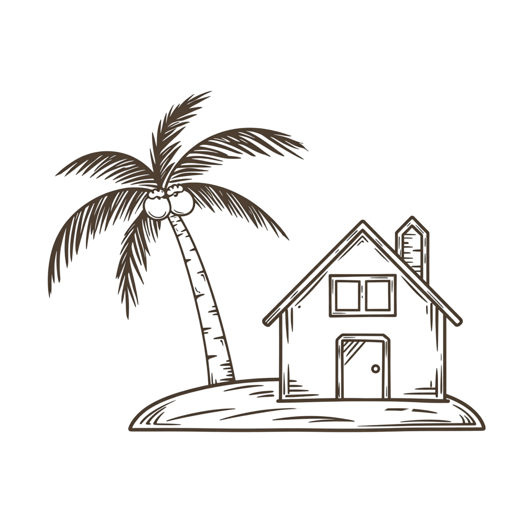 Logo stylisé avec une palme, une maison et une clé, représentant une agence immobilière ou un service lié à l'immobilier.