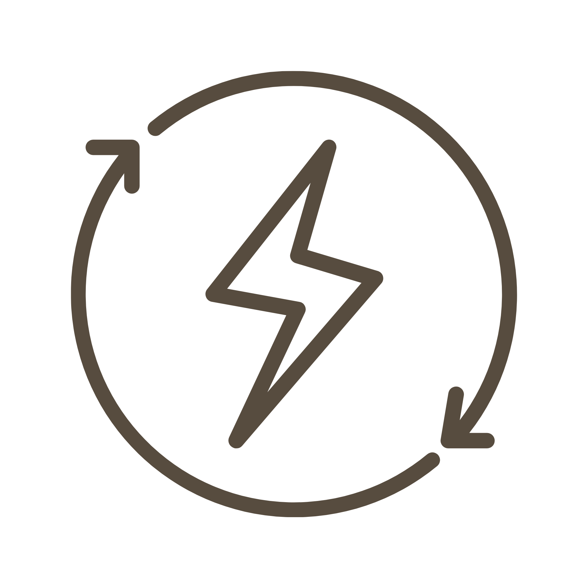 Icône représentant un symbole électrique avec des flèches circulaires autour, indiquant un processus de recyclage ou de renouvellement d'énergie.