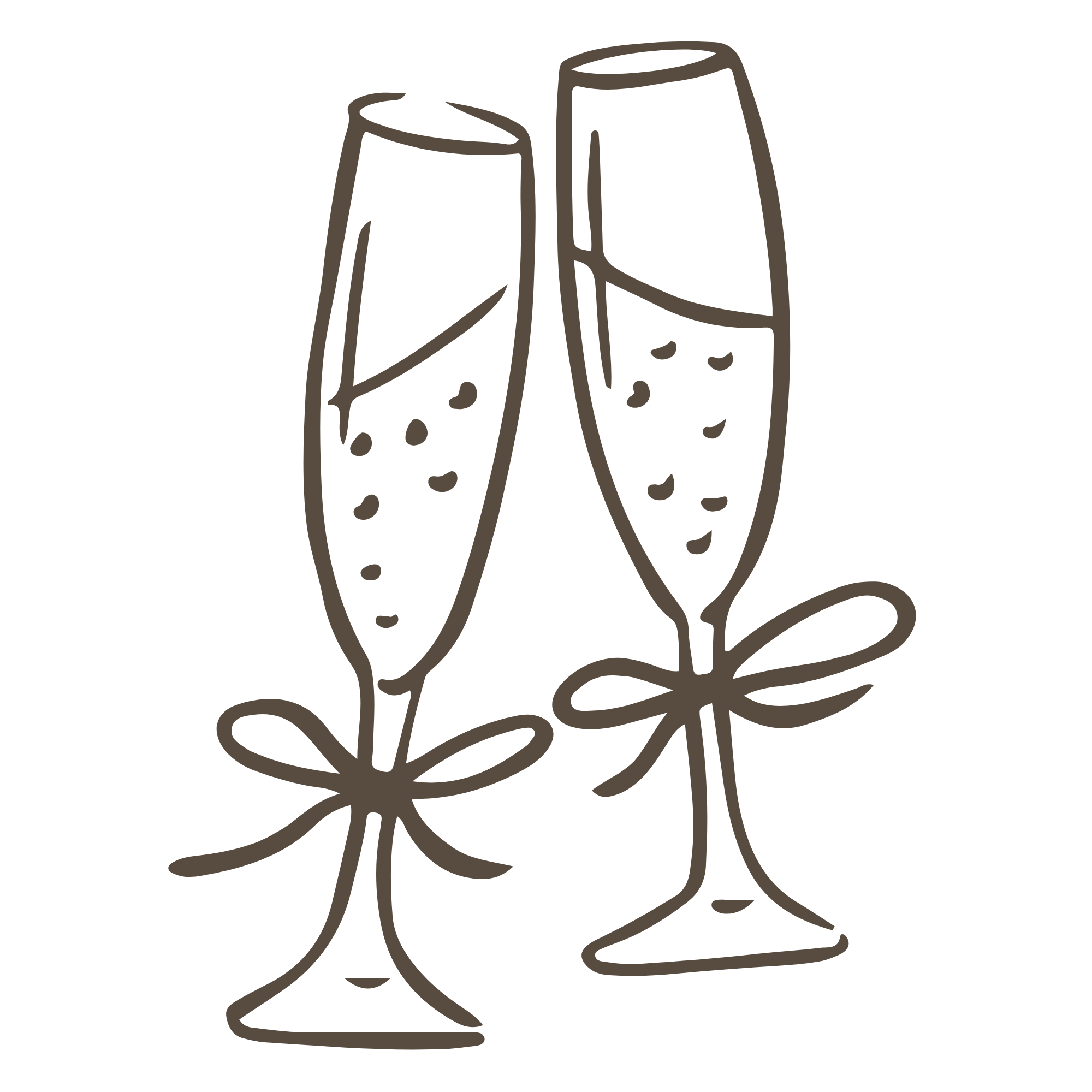 Deux flûtes à champagne avec des bulles, décorées de rubans