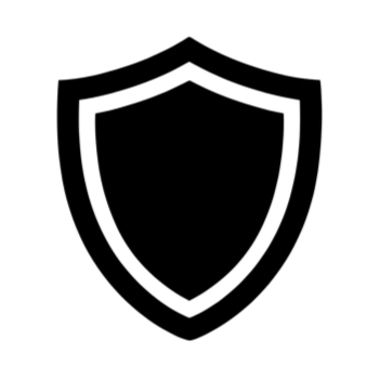 Black shield icon with white borders.