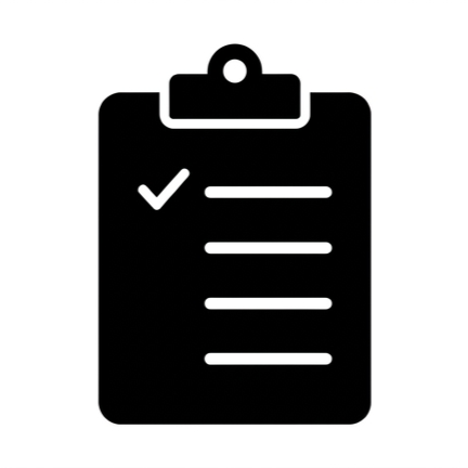 Icon of a clipboard with a checklist and a check mark.