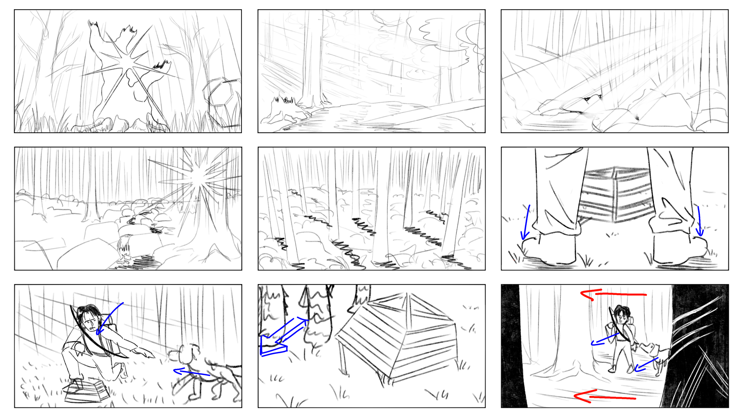 Page 1 of a storyboard for an original story: The Hunter.