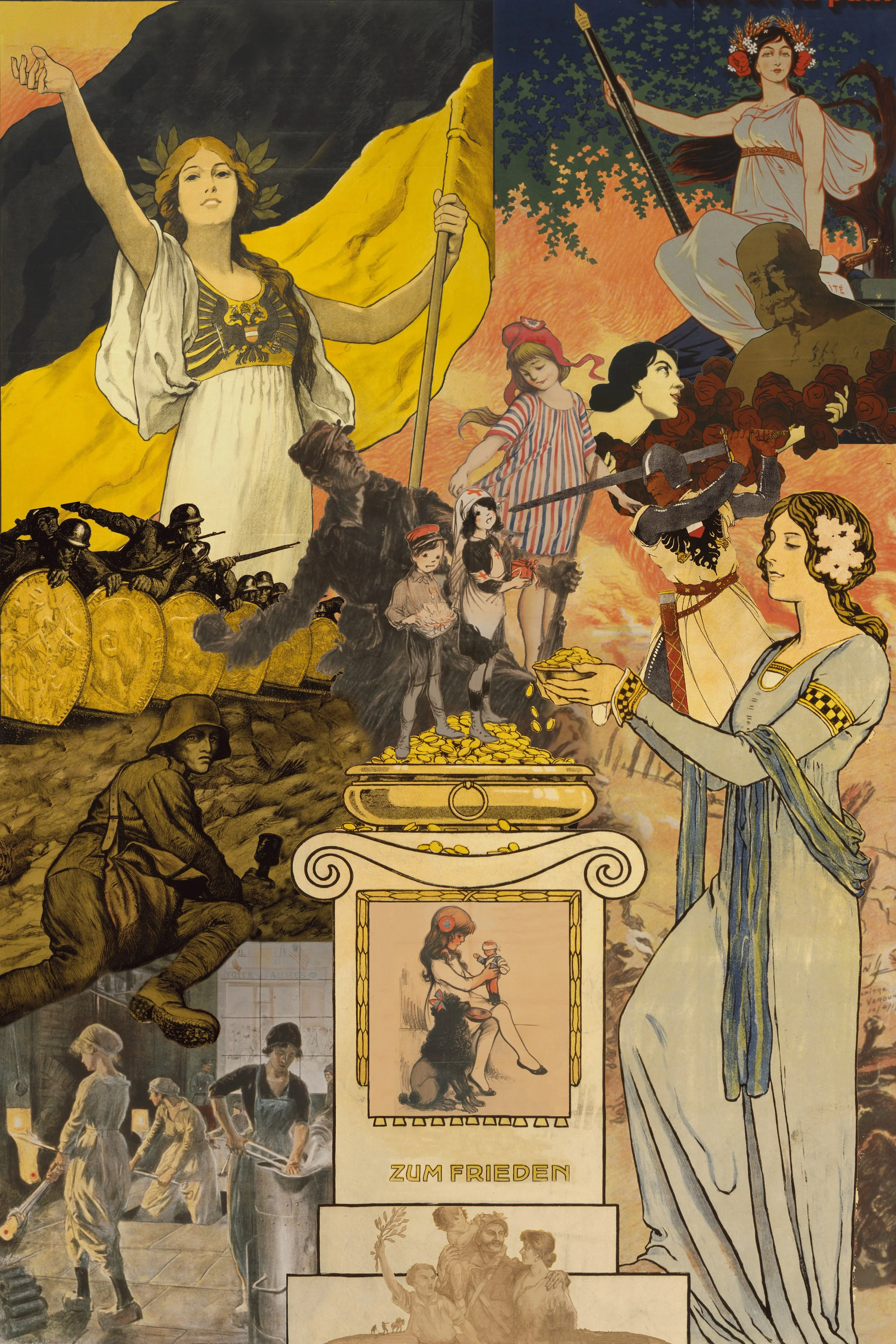 A digital collage of First World War posters from Europe and America.