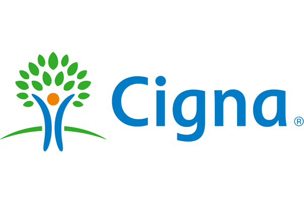 Cigna logo with a stylized tree and the word 'Cigna' in blue.