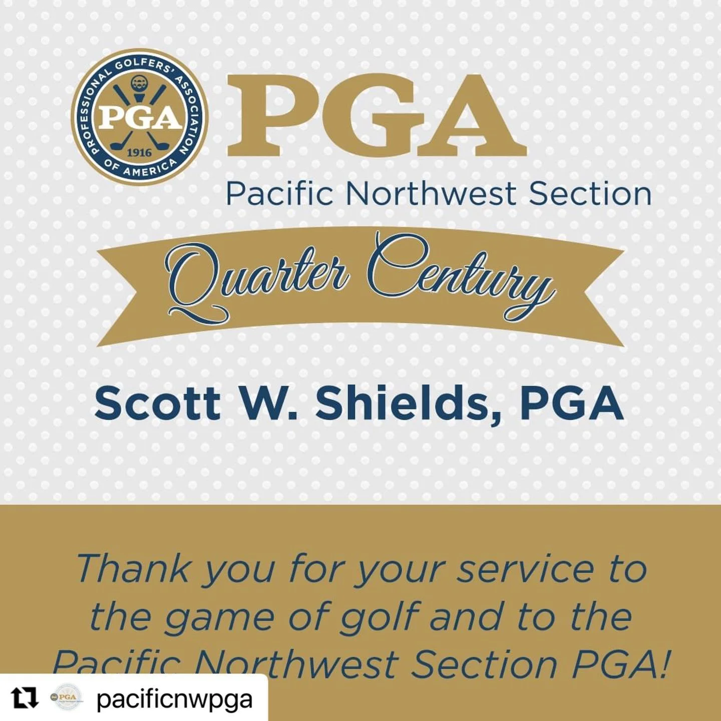 #Repost @pacificnwpga with @use.repost
・・・
Congratulations to Scott W. Shields, PGA of Greenlea Golf Course for 25 years of PGA Membership!
@greenleagolfcourse