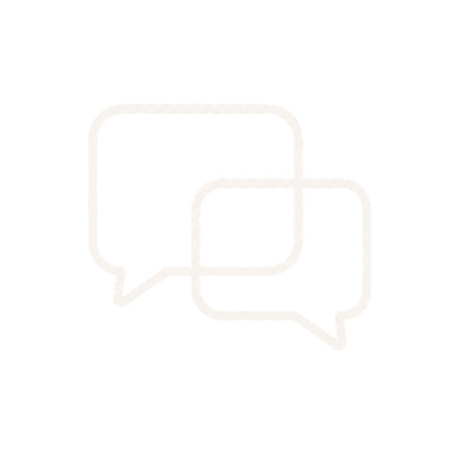 Two overlapping speech bubbles, one with a tail on the left and the other with a tail on the right.