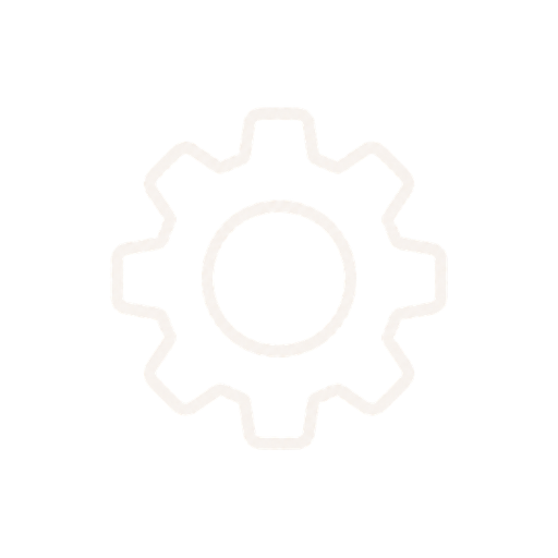 White gear icon on a black background