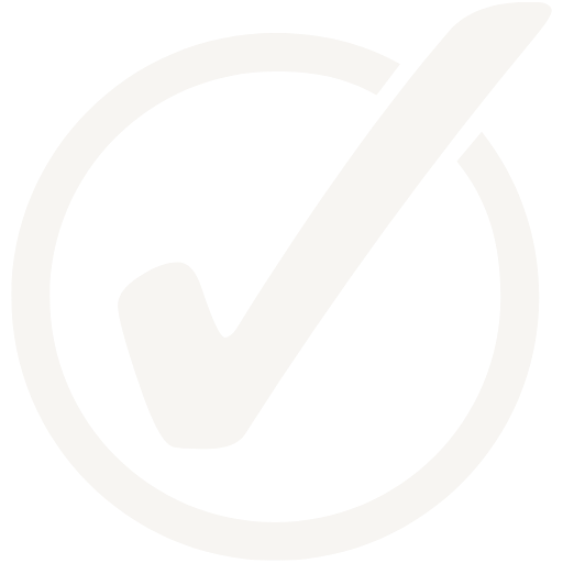 White checkmark inside a circle on a black background.