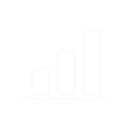 A white bar graph icon with three bars of increasing height on a black background.