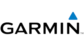 Garmin logo with black text and a blue triangle above the 'I'