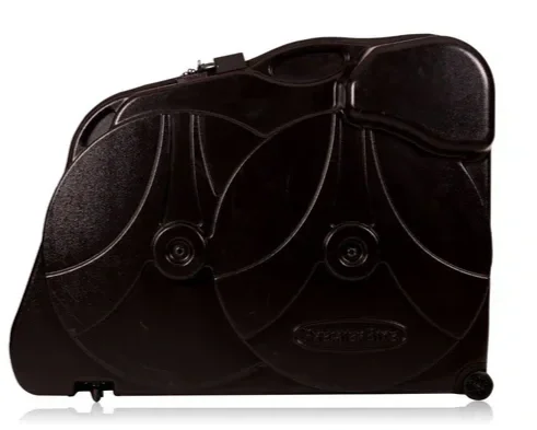Black hard-shell suitcase with wheels and compartments