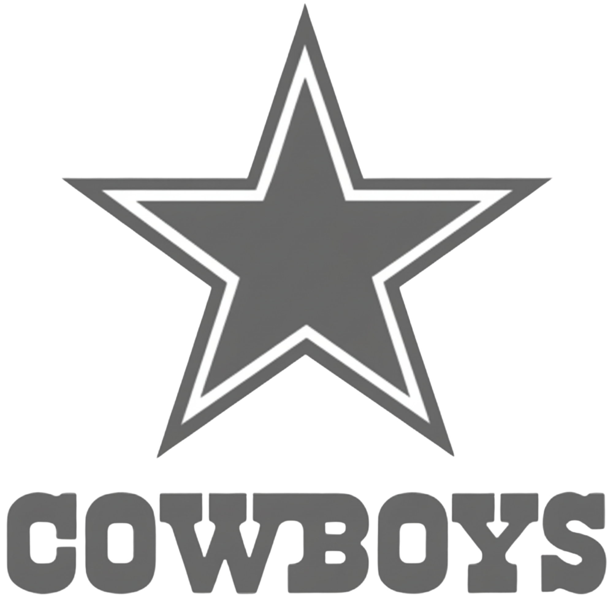 A gray star with white outline above the word 'COWBOYS' in gray, bold, stylized letters.