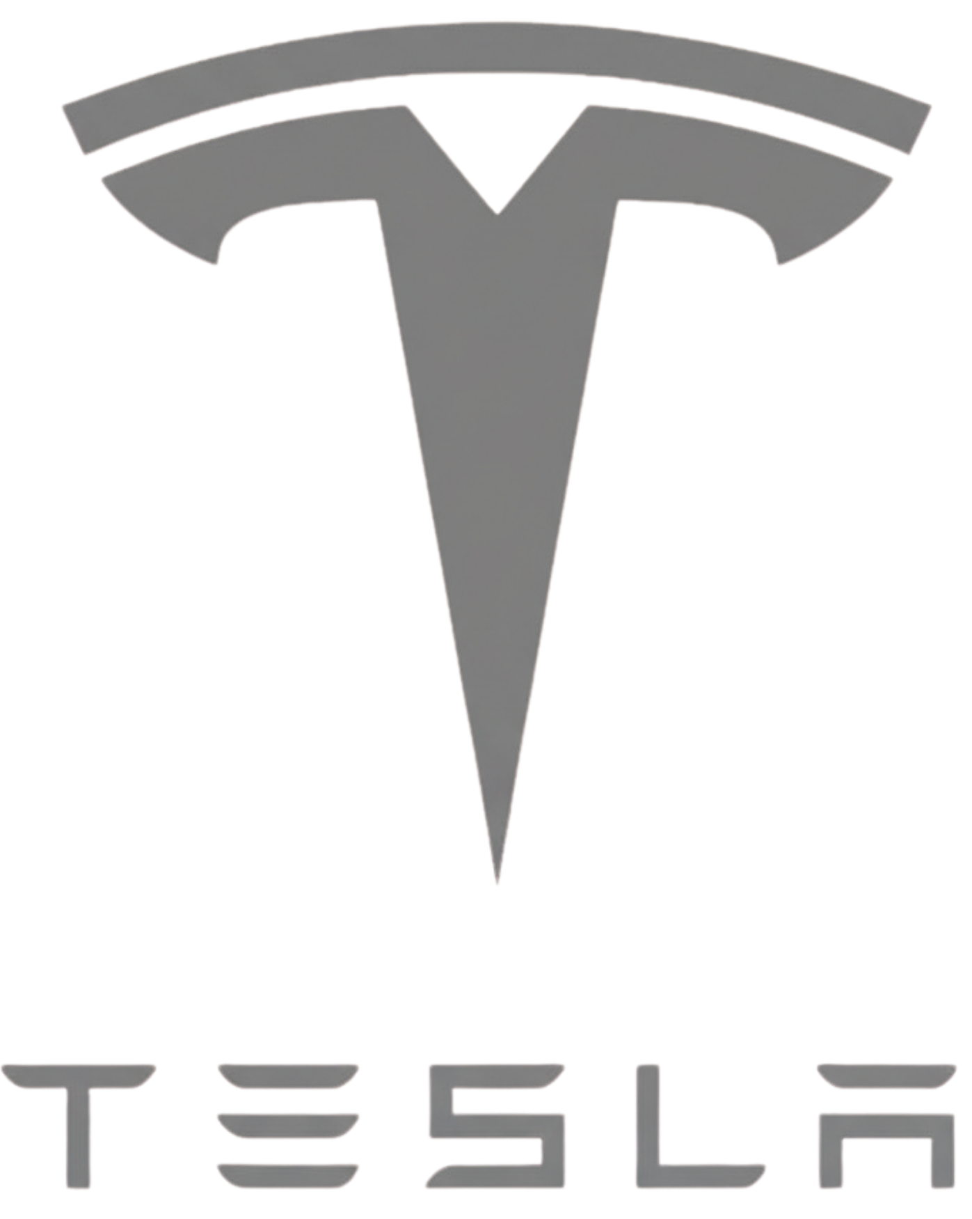 Tesla logo with the word Tesla written below it.