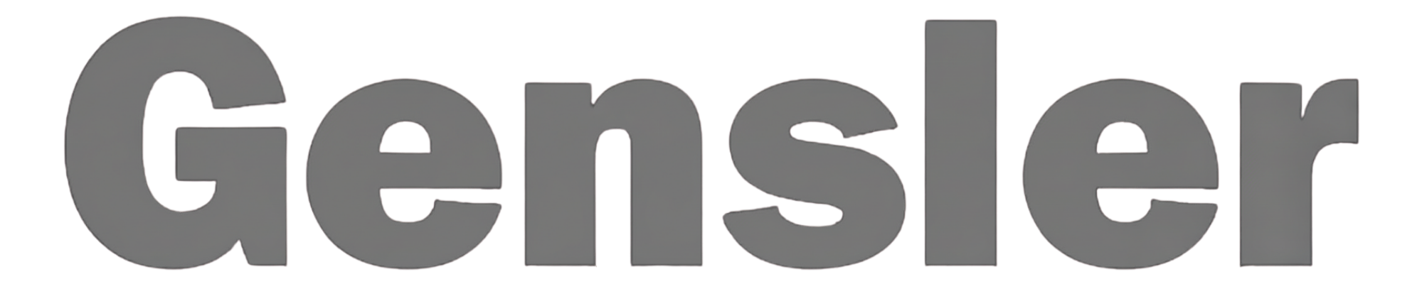 Close-up of the word "Gensler" displayed in bold, three-dimensional gray letters.