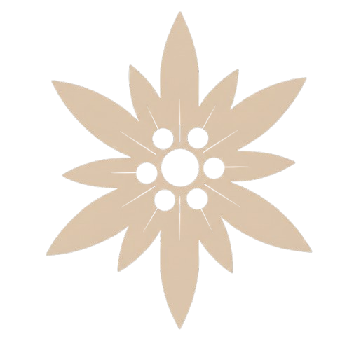 Une Edelweiss, logo de The Sisters Club, stylisée bordeaux clair.