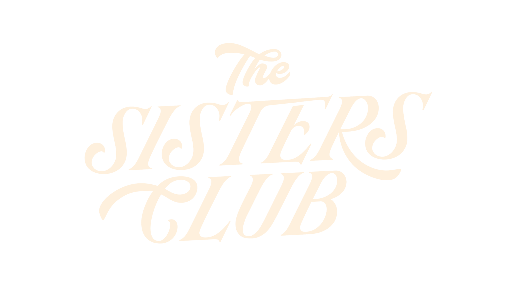 Logo avec le texte 'The Sisters Club' en style script blanc.