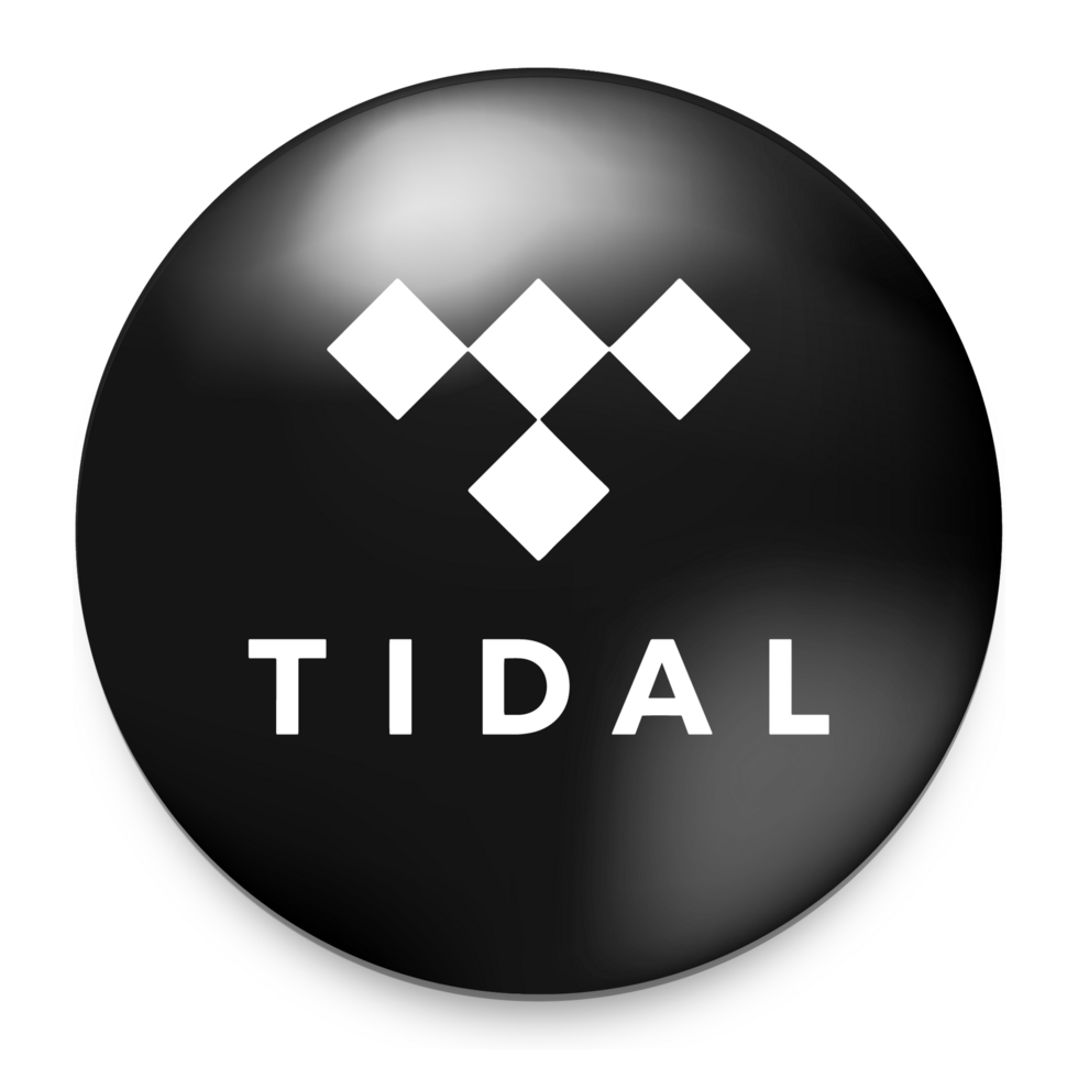 Black button with the Tidal logo, featuring a white geometric heart shape made of diamonds and the word 'TIDAL' written below.