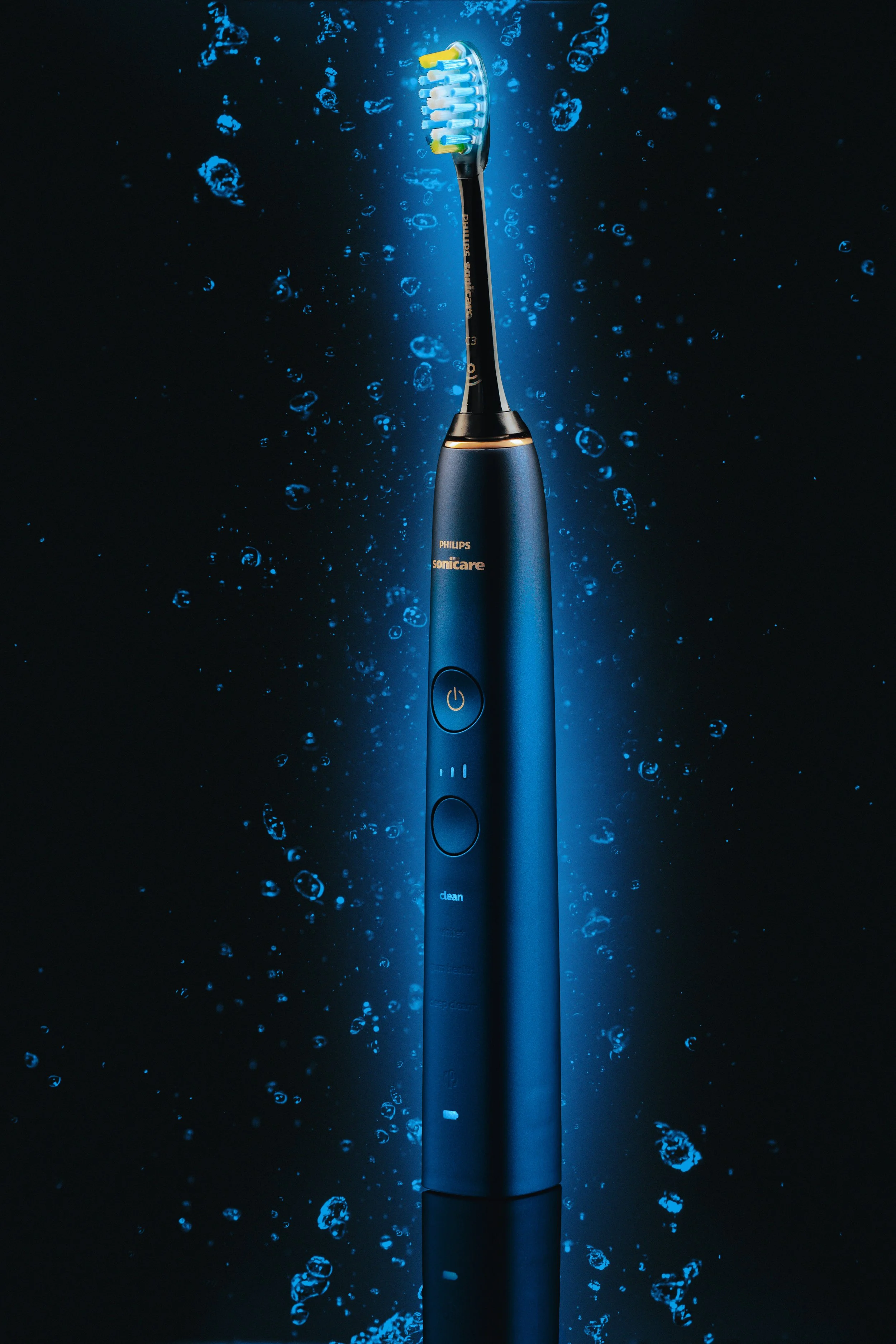 Philips Sonicare electric tooth brush blue and black standing 