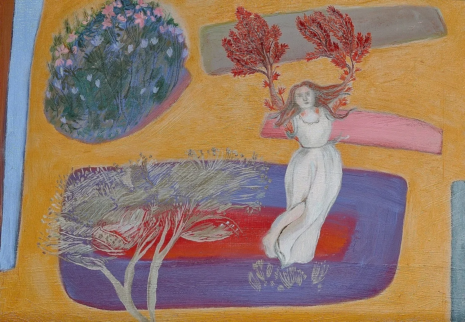 Daphne in a Garden - after Piero del Pollaiolo, 2022, oil on board, 25 x 36 cm