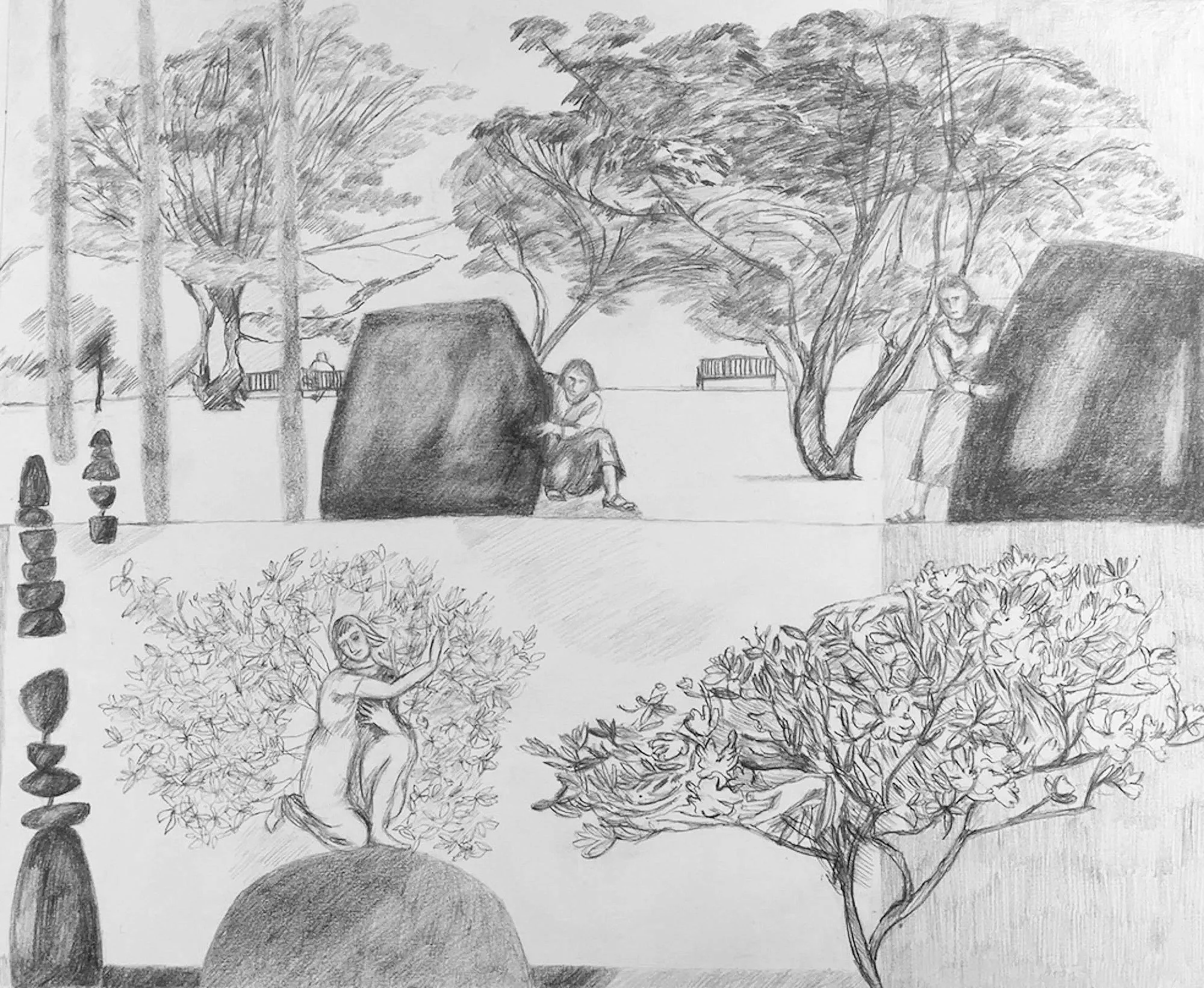 The Watchers after Lorenzo Lotti, 2025, pencil on paper, 25 x 30cm 
