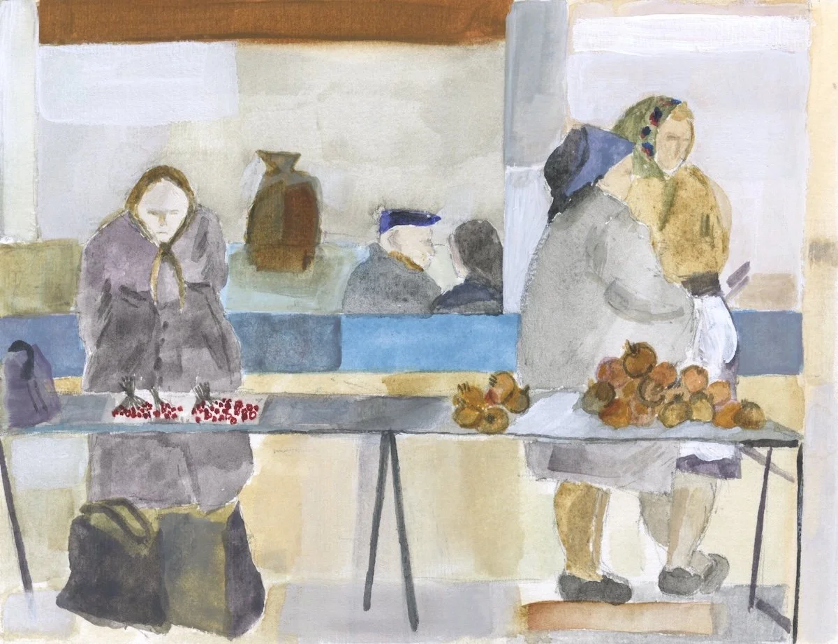  Selling Pomegranates and Berries 2, watercolour and pencil, 1992, 21 x 29.7 cm