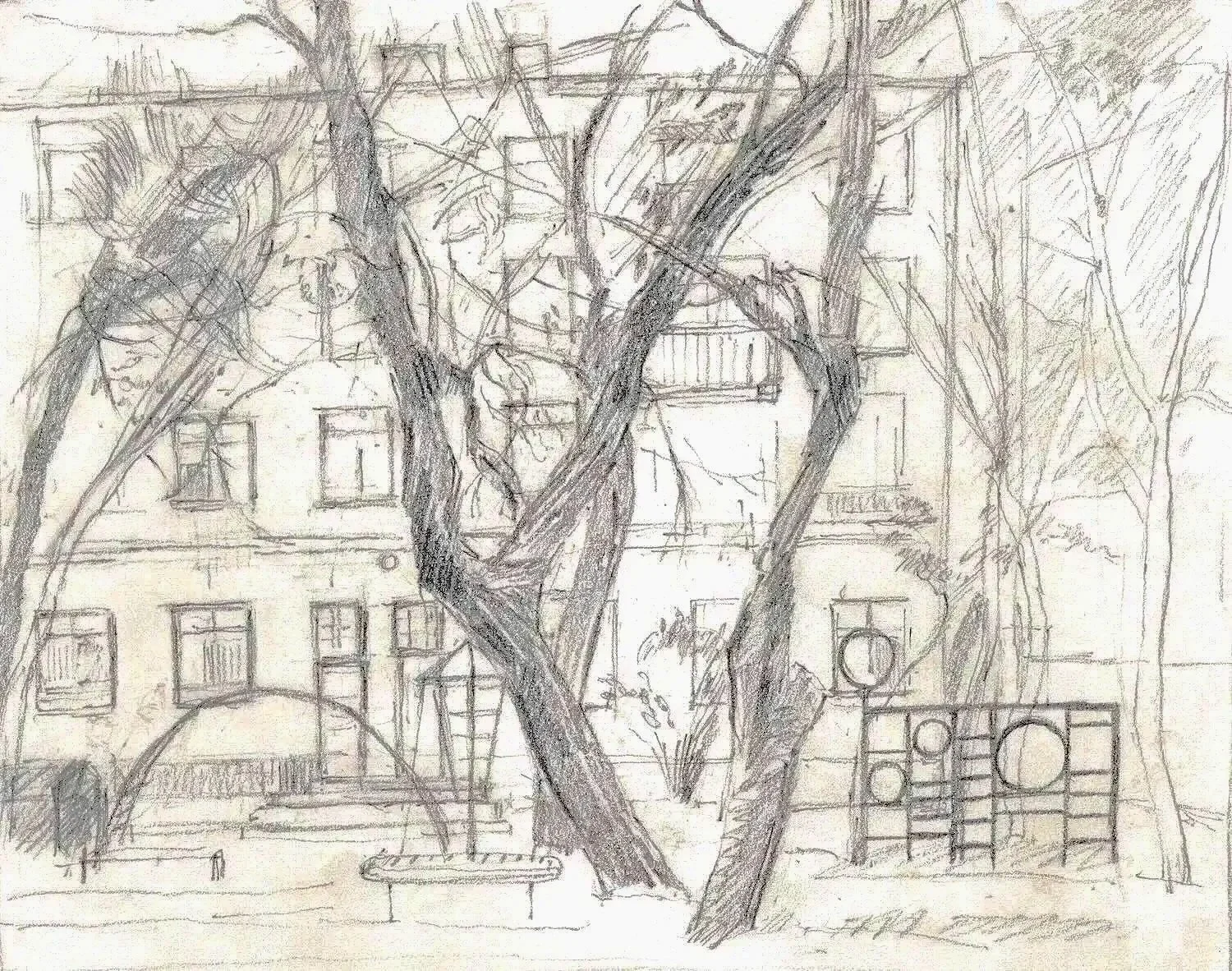 Courtyard, pencil on paper, 1992, 21 x 29.7 cm