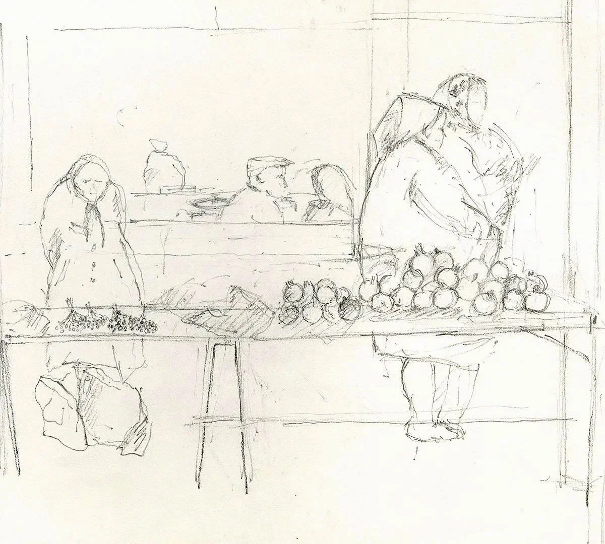 Market Pomegranates and Berries, pencil on paper, 1992, 21 x 29.7 cm 