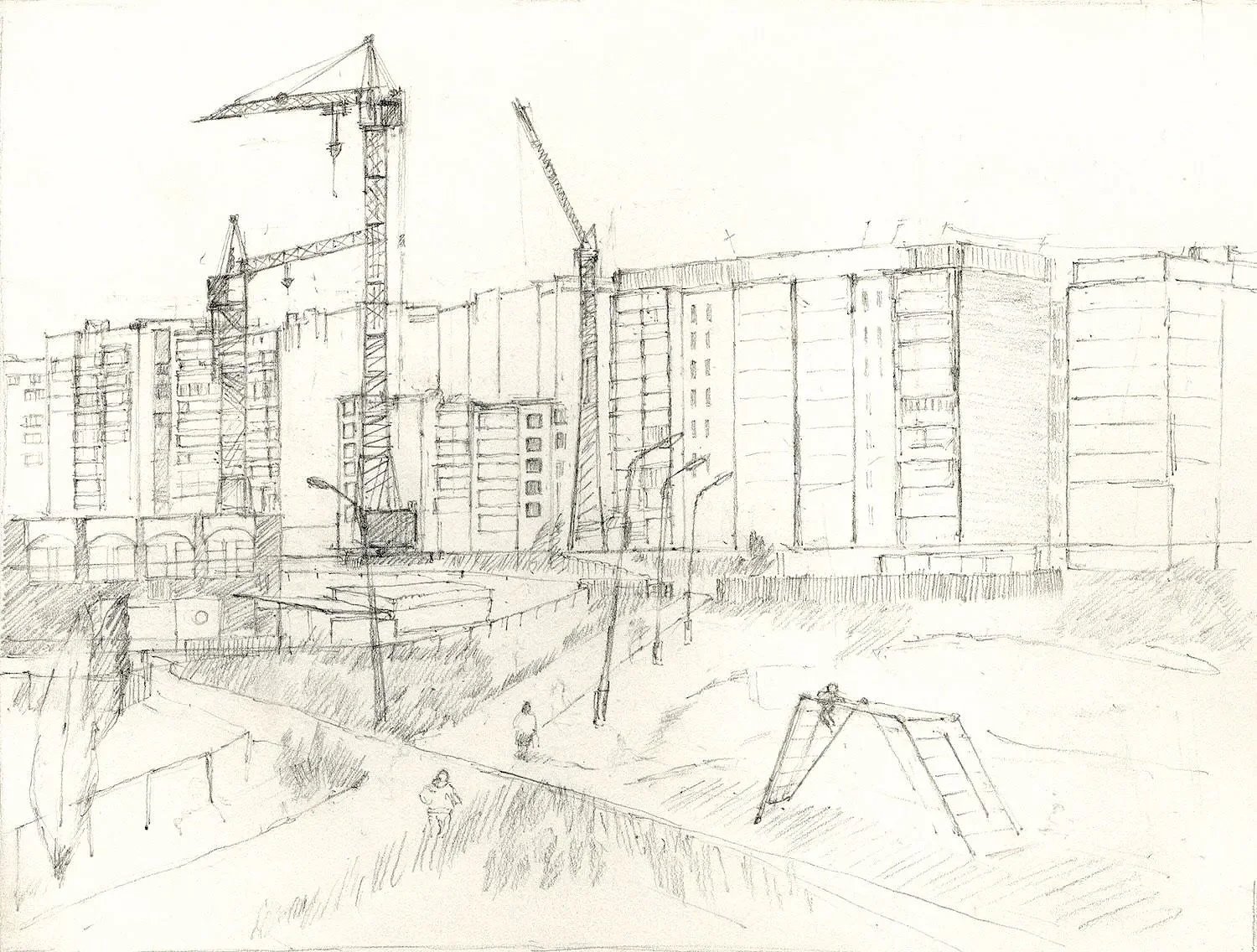 Luhansk - The View from Konstantin's Flat, pencil on paper, 1992, 21 x 29.7 cm