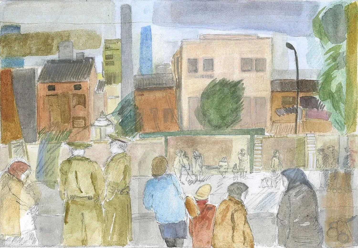 Waiting for a Tram, watercolour and pencil on paper, 1992, 21 x 29.7 cm