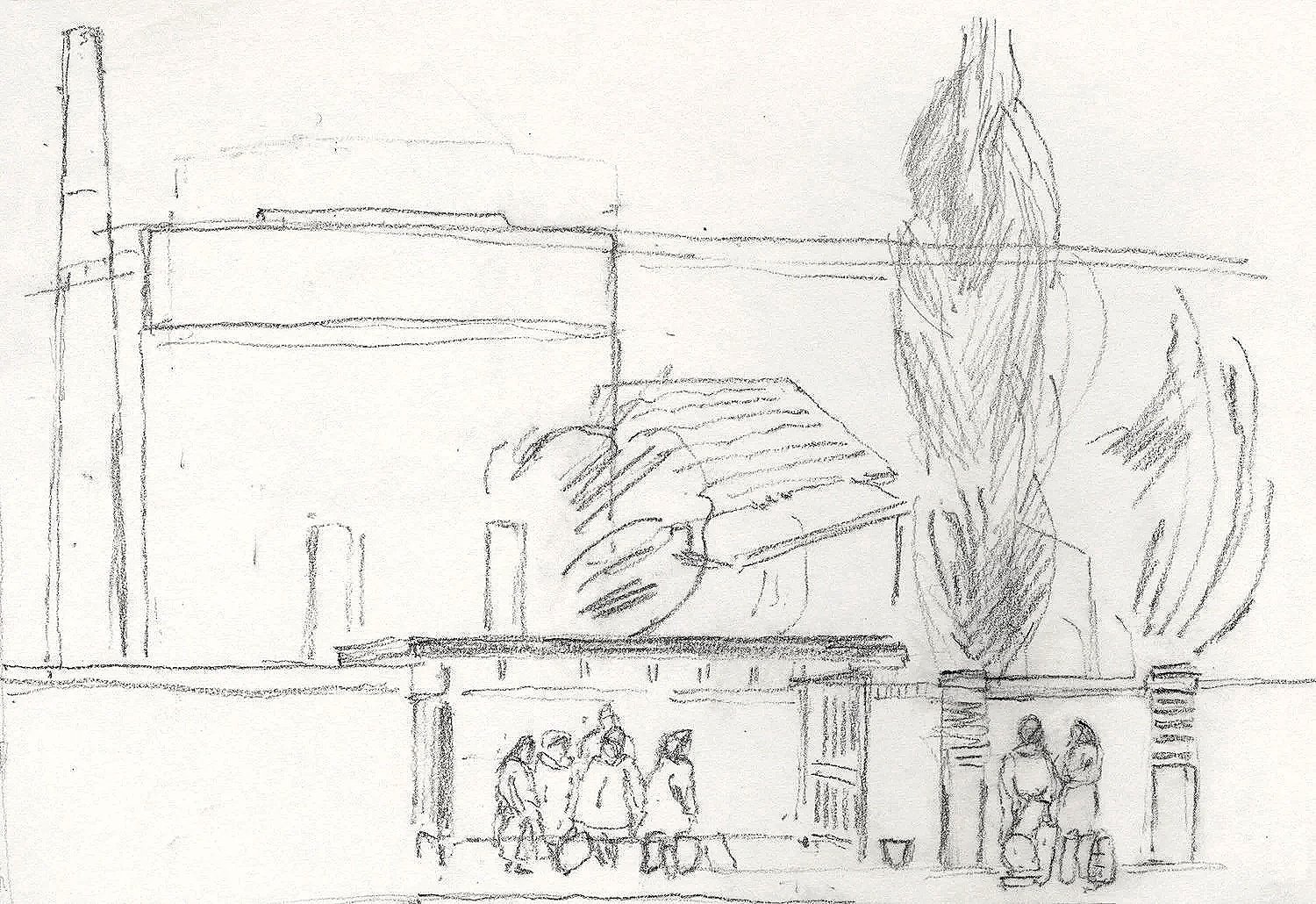  Waiting for a Tram, pencil on paper, 1992, 21 x 29.7 cm