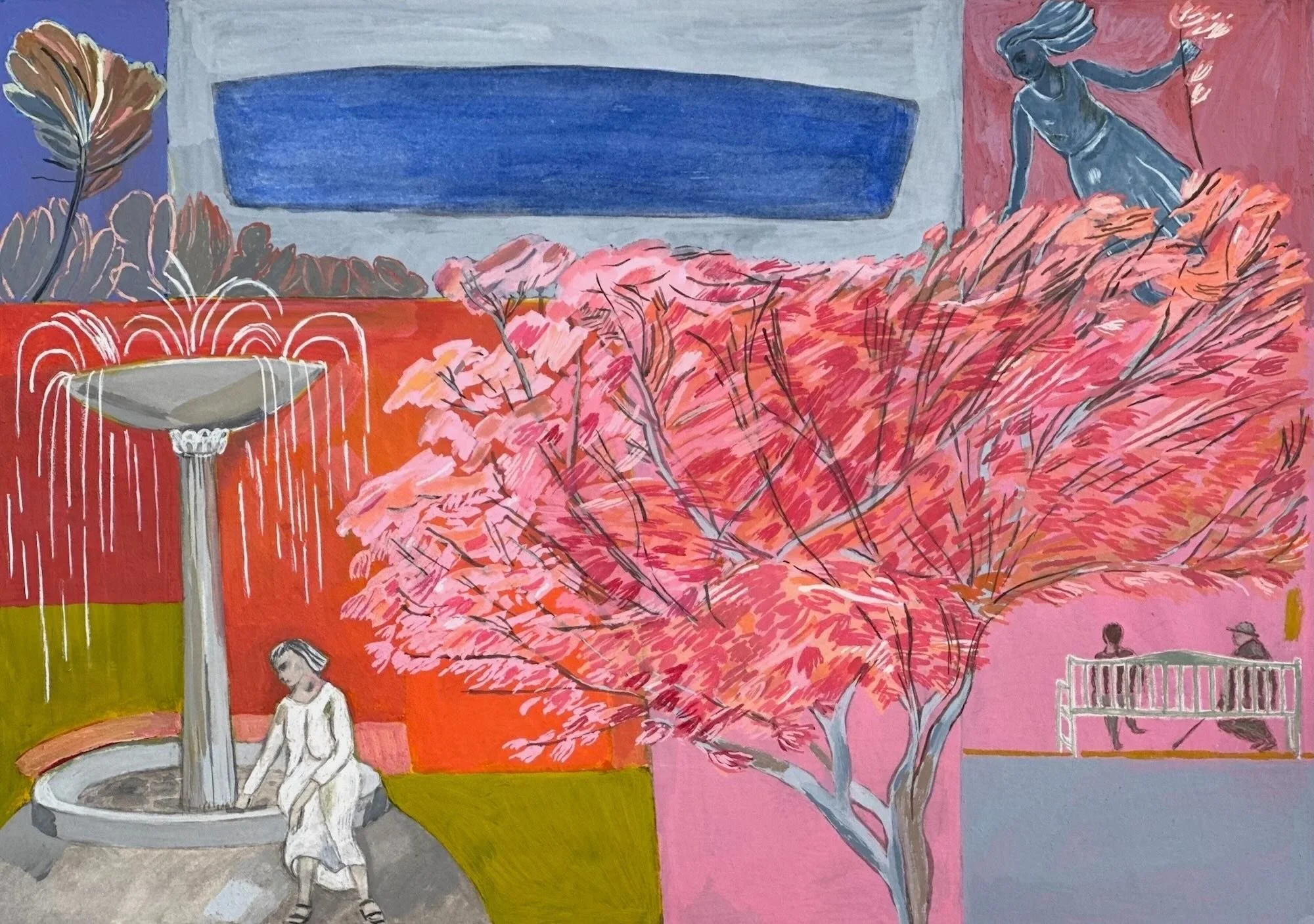 The Beholder - after Giotto, 2025, watercolour, gouache and coloured pencil on paper, 21 x 30 cm