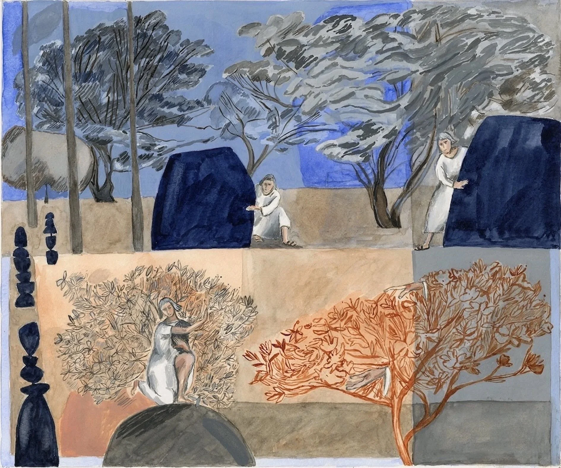 The Watchers - after Lorenzo Lotti, 2024, watercolour and gouache on paper, 25 x 30 cm