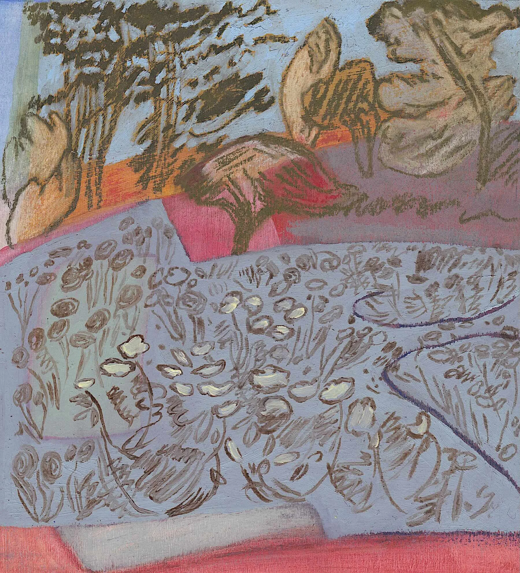 In a Garden 9, watercolour, pastel & oil on paper, 20 x 18 cm