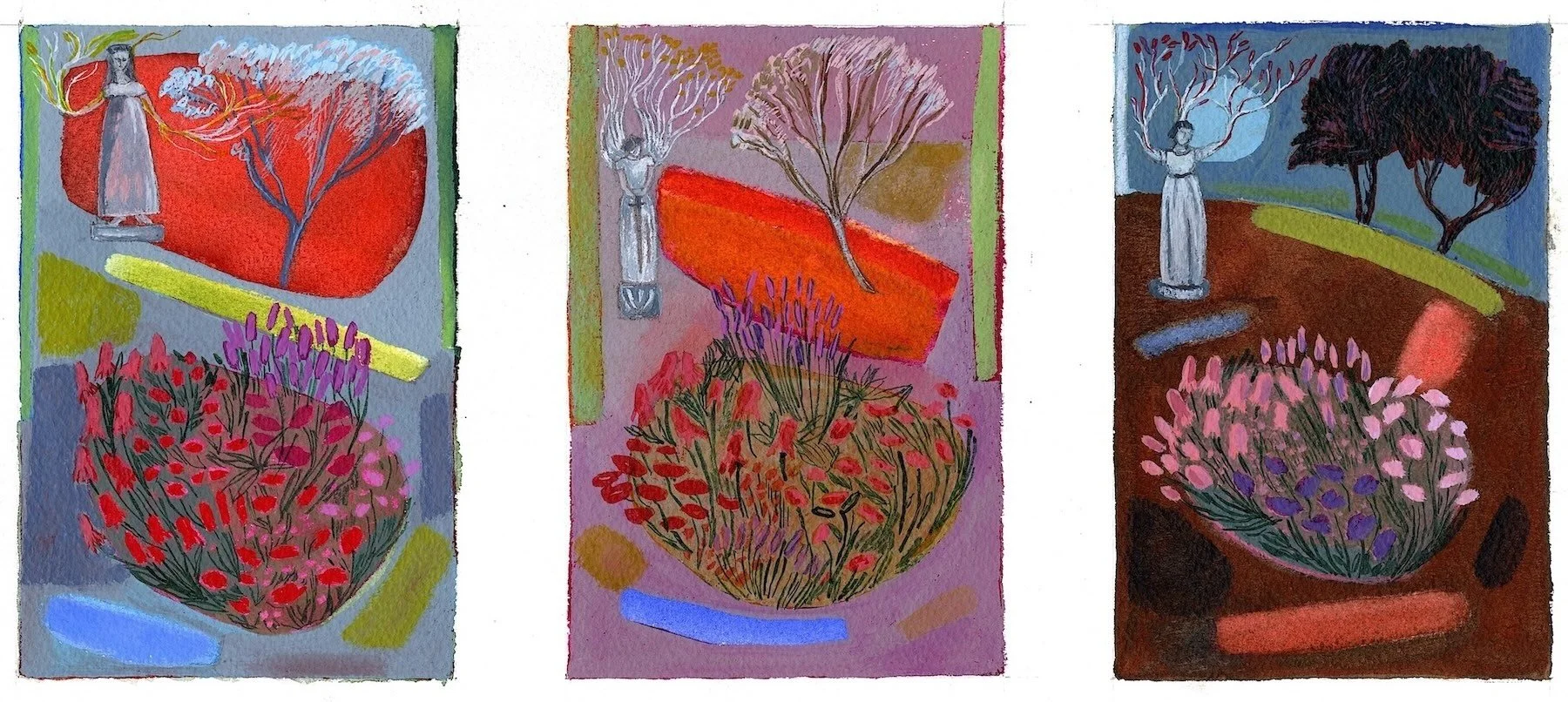 Daphne Studies, watercolour, gouache, ink and pastel on paper