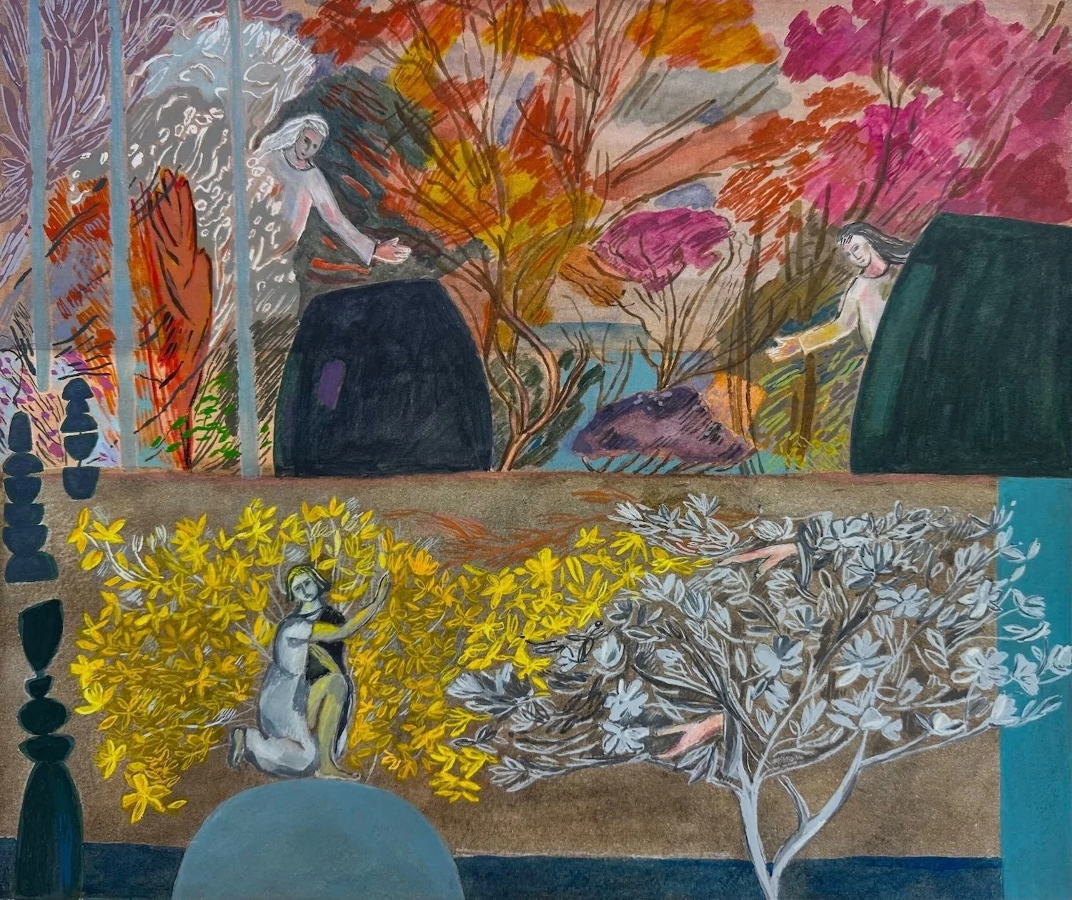 The Watchers (3), 2025, watercolour, gouache and coloured pencil on paper, 25 x 30 cm