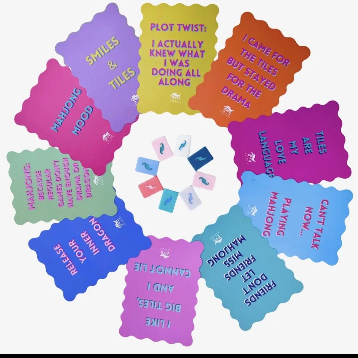 Mahjong Shuffle Card | Scalloped Edges & Bright Colors | Sized To Store with Mahjong League Cards