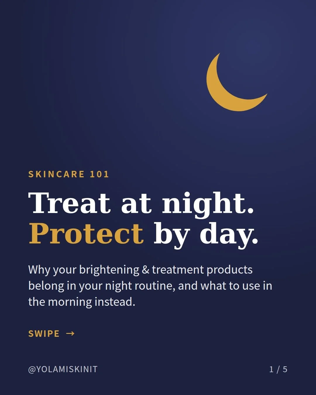 Treat at night, protect by day 🌙☀️

Retinol, AHAs and brightening treatments work best at night. They make skin more sun-sensitive, break down in UV, and your skin repairs while you sleep. In the morning, reach for vitamin C, niacinamide and SPF 30+