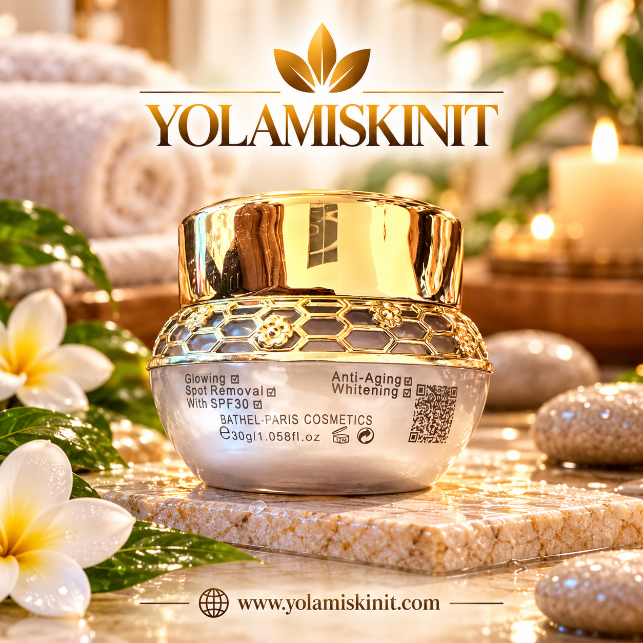Flawless White Face Cream open jar showing rich brightening moisturiser, Yolamiskinit UK