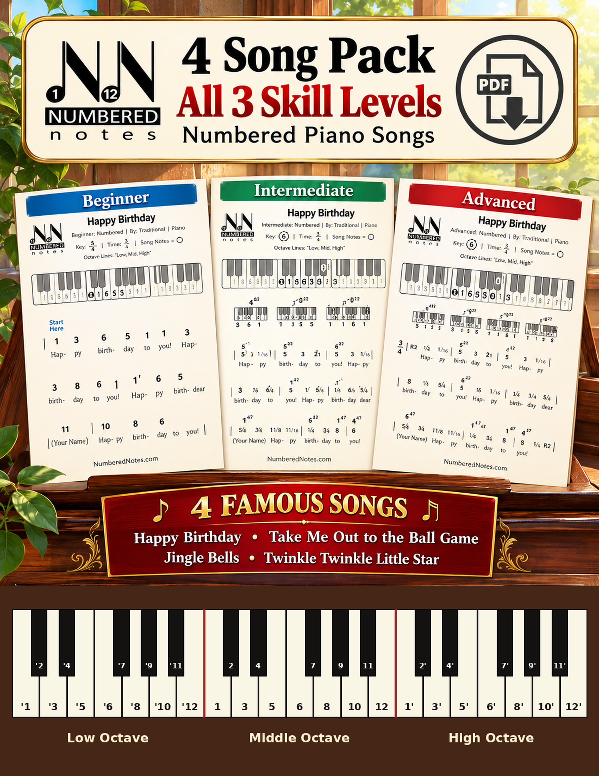 Free 4 Song Pack Beginner Intermediate Advanced Numbered
