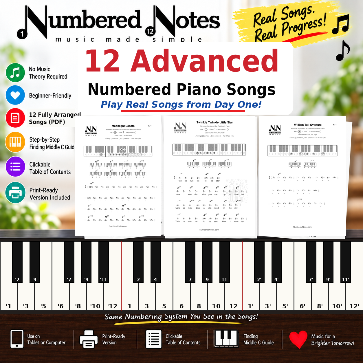 12 Advanced Numbered Piano Songs — Digital Sheet Music Pack