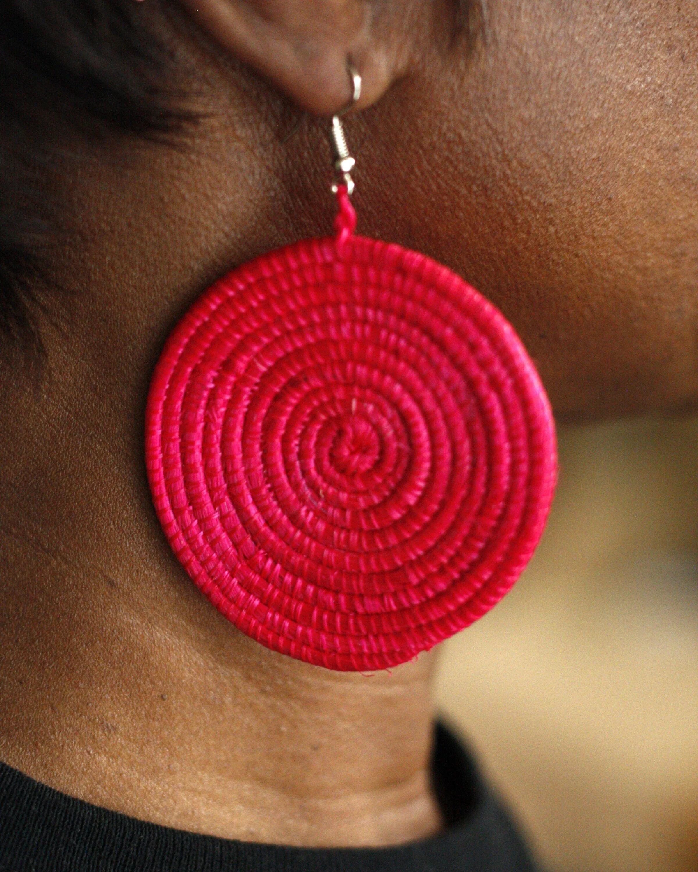 Handwoven Sisal Round Earrings Assorted Colors