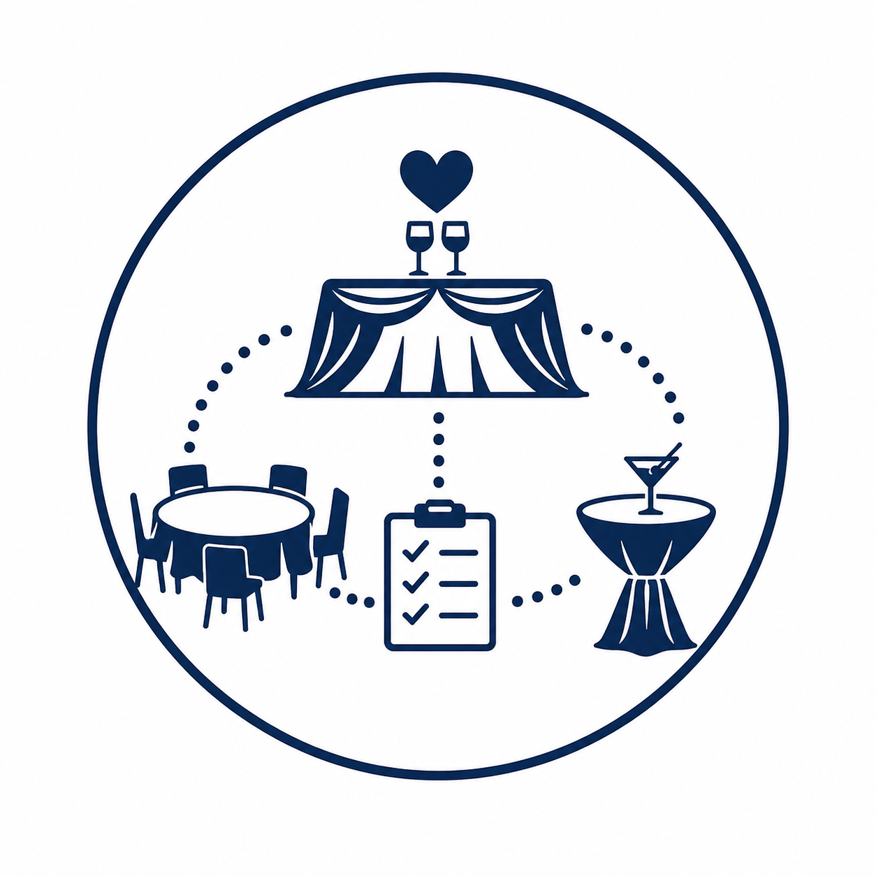 Flexible event layouts icon representing wedding reception, banquet, and cocktail seating arrangements for high peak tent rentals.
