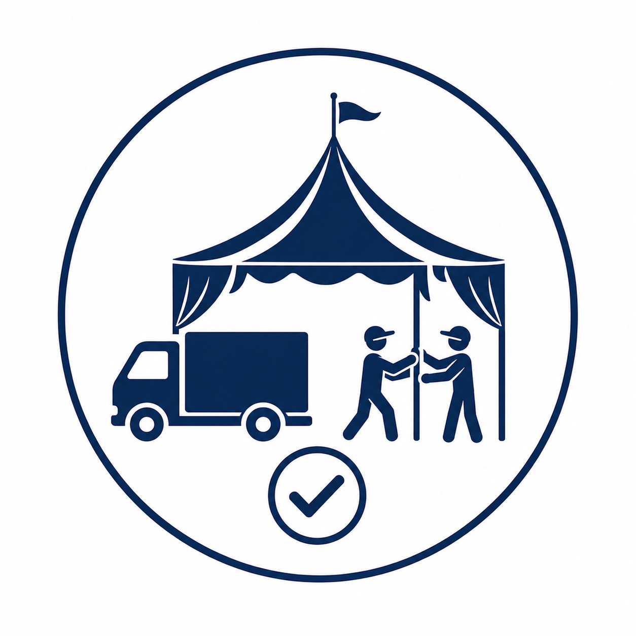 Delivery and setup included icon representing professional high peak tent delivery, installation, and removal services for weddings, corporate events, and outdoor celebrations.