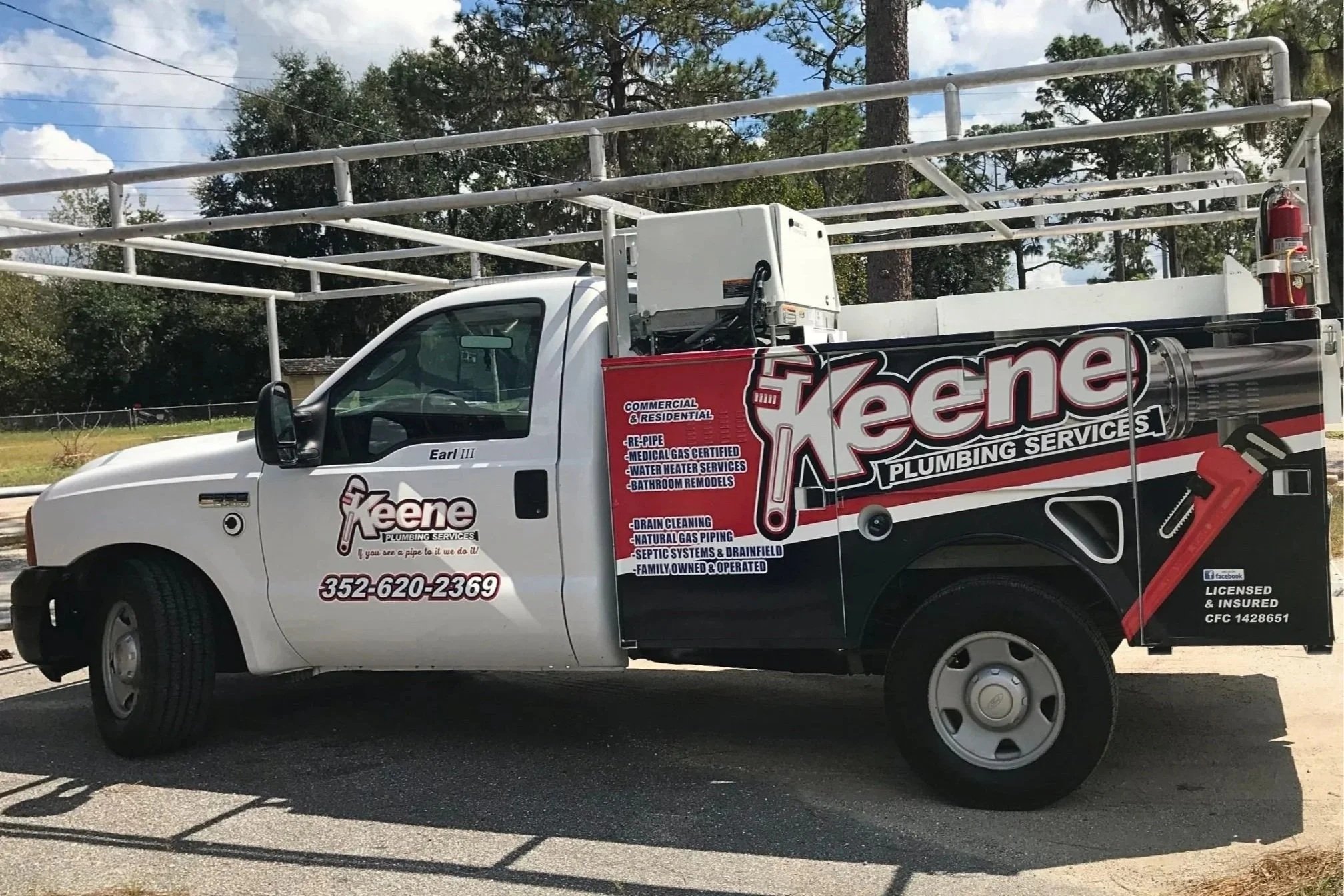 Keene Plumbing Services commercial plumbing truck in Williston, Florida
