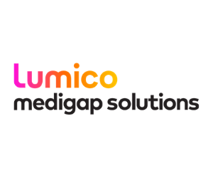 Lumico medigap solutions logo with pink, orange, and black text on a white background.