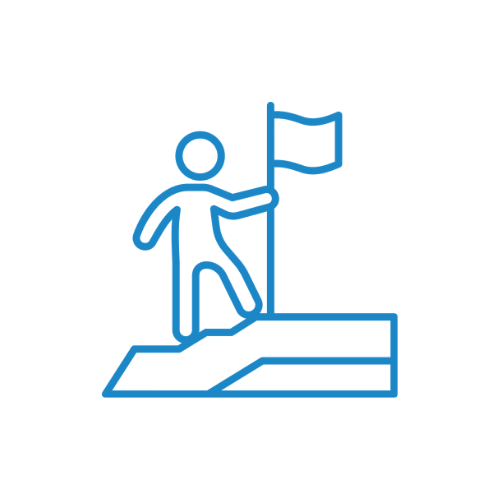 Line drawing of a person standing on a platform, holding a flag.