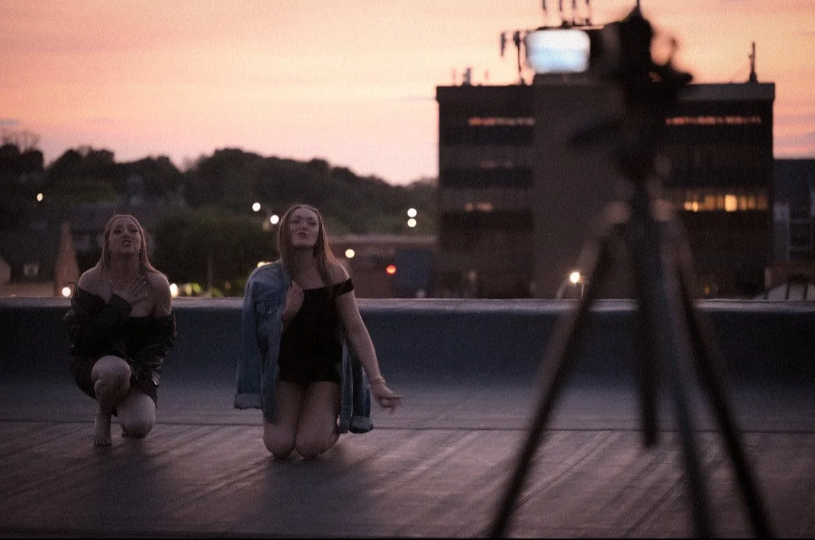 Brittney Tougas & Madie MacRae during filming of music video - photo by Carter Grotta