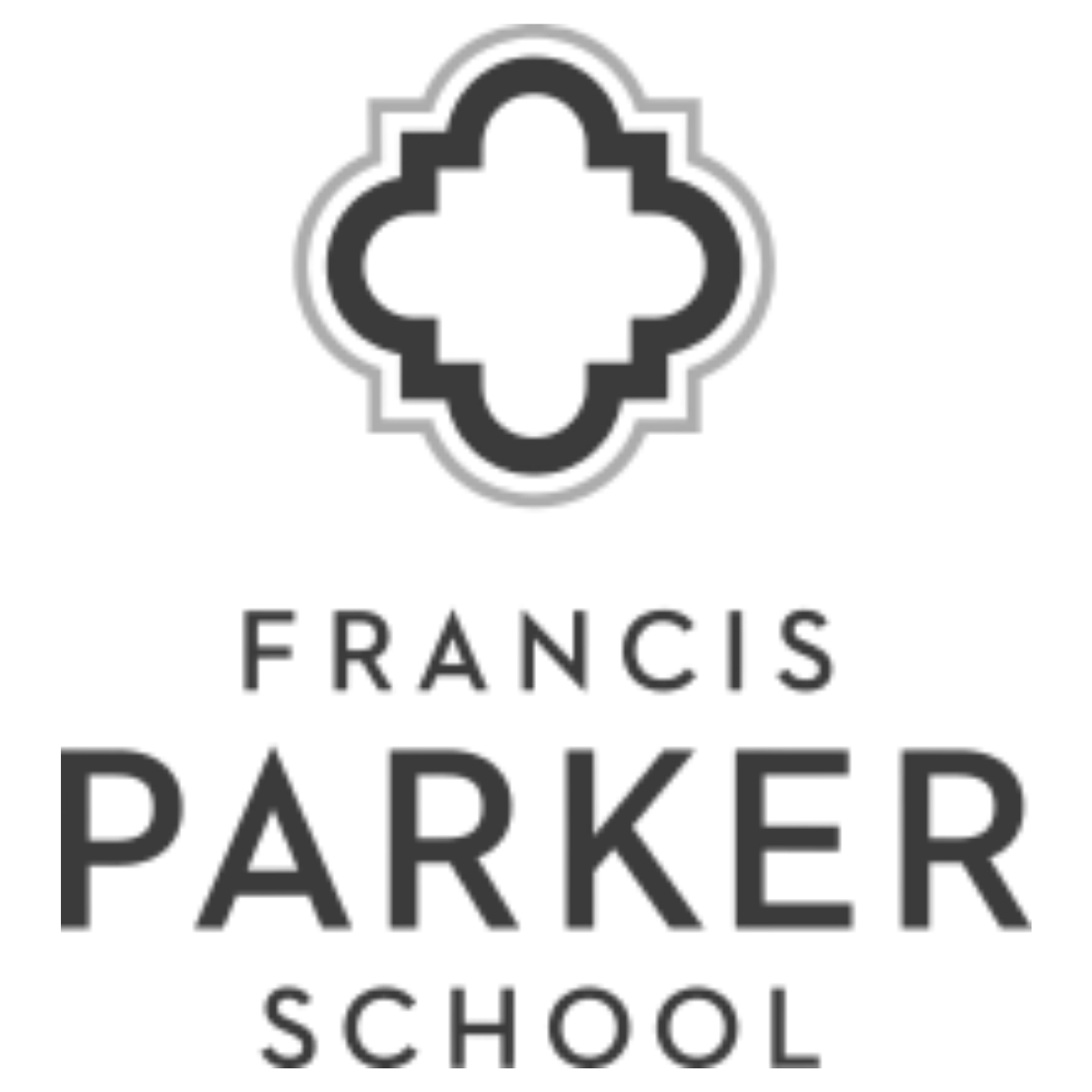 Black and gray logo for Francis Parker School featuring a geometric emblem above the name.